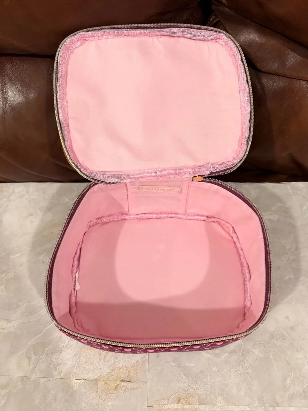 Under One Sky Pink Heart Pattern Makeup Bag with Gold Zipper